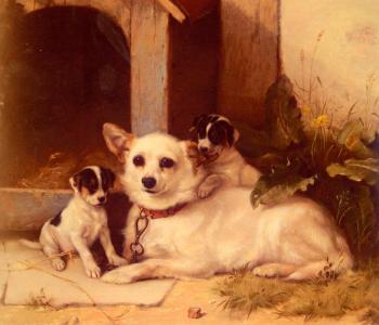 沃爾特 亨特 Mother And Puppies Resting